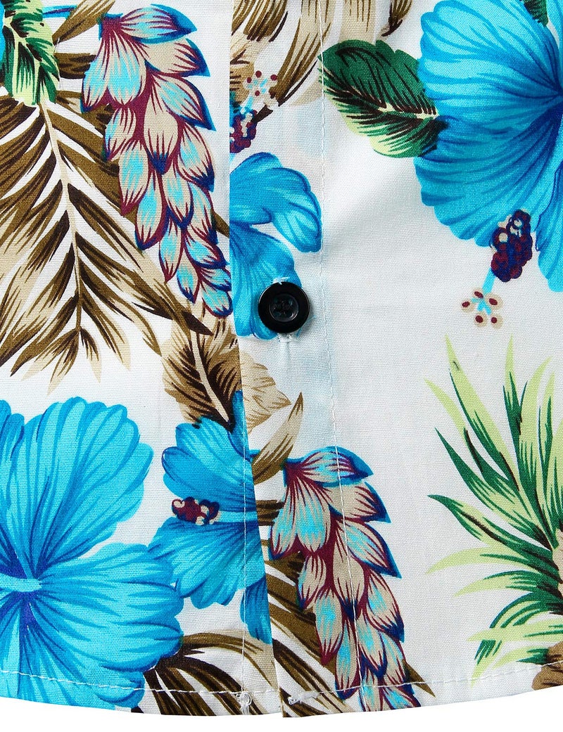 JOGAL Men's Flower Casual Short Sleeve Aloha Hawaiian Shirt XX-Large Blue - Image 5